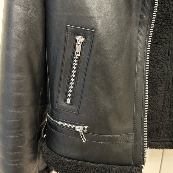 Maje Leather Shearling Jacket - 36 - Picture 4 of 5